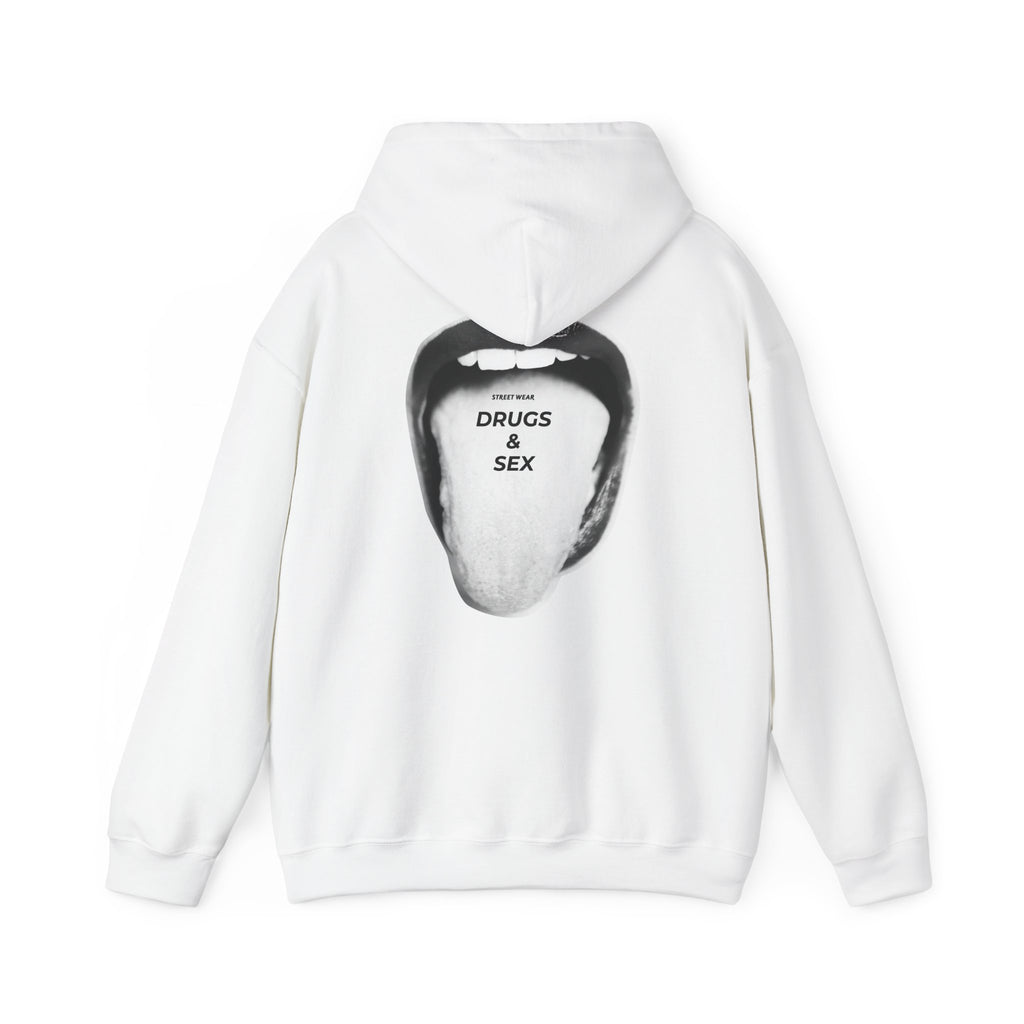 Drugs & Sex Graphic Hoodie — Vintage Punk Tongue Back Print