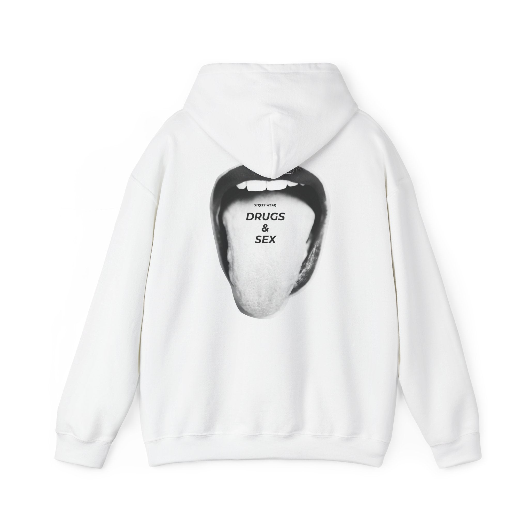 Drugs & Sex Graphic Hoodie — Vintage Punk Tongue Back Print