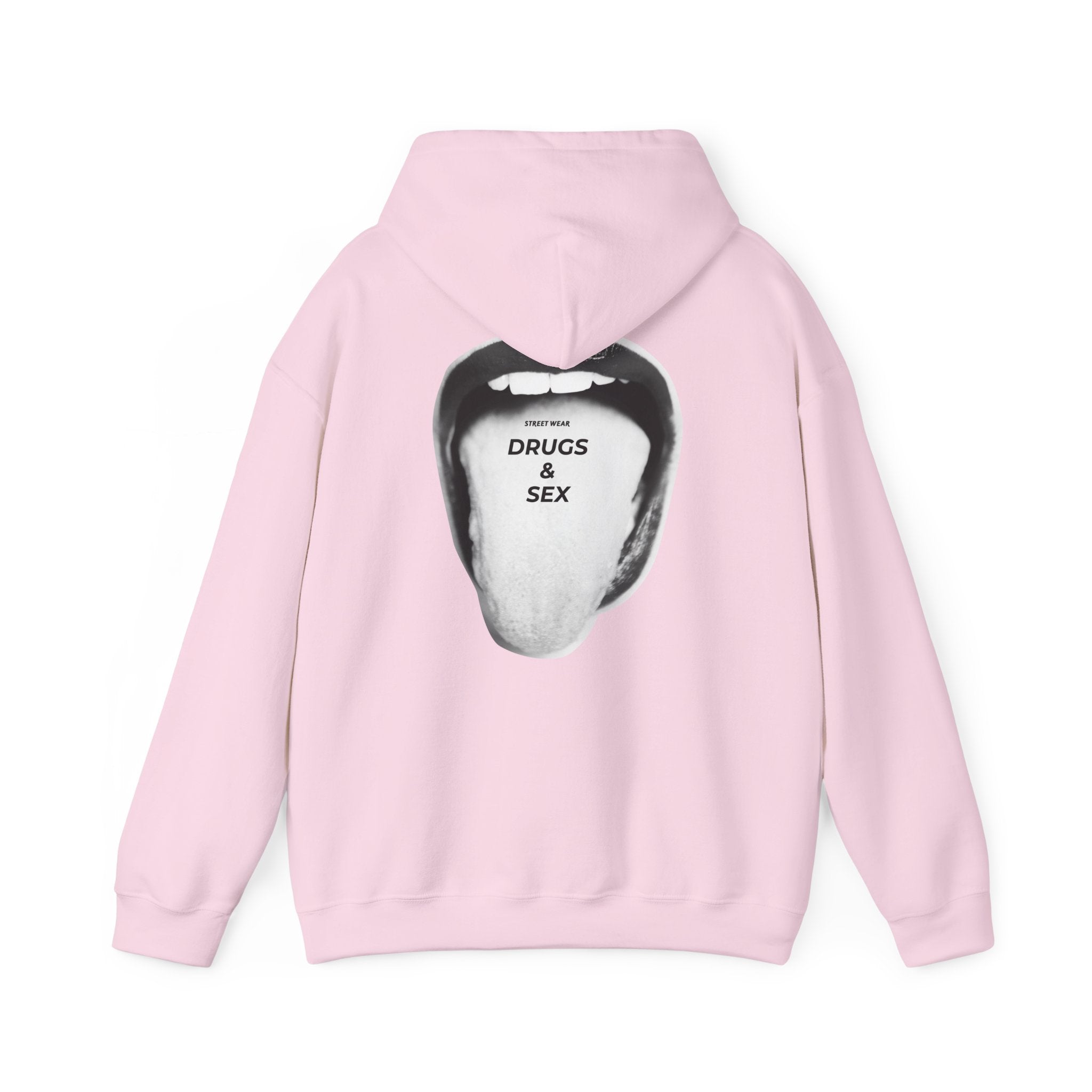 Drugs & Sex Graphic Hoodie — Vintage Punk Tongue Back Print